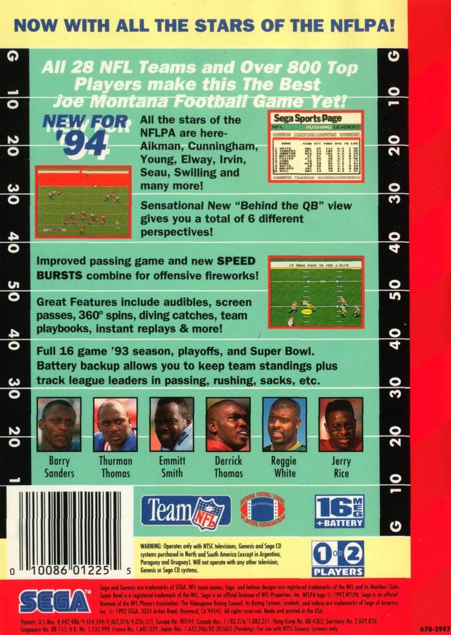 NFL Football 94 featuring Joe Montana Complete in Box - Sega Genesis Pre-Played