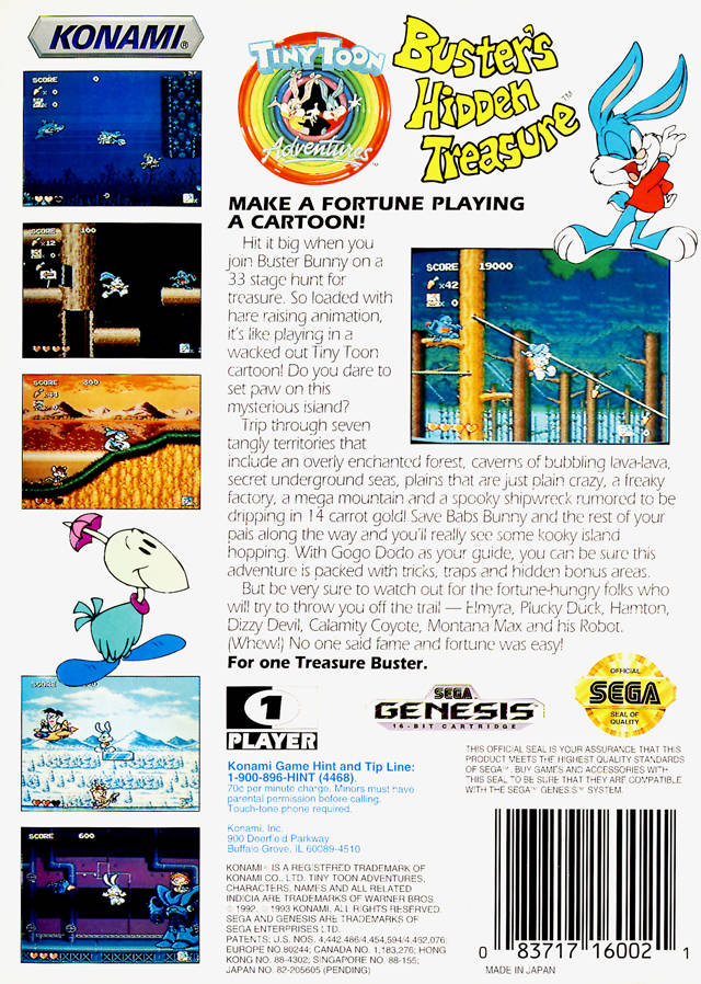 Tiny Toons Hidden Treasure - Sega Genesis Pre-Played