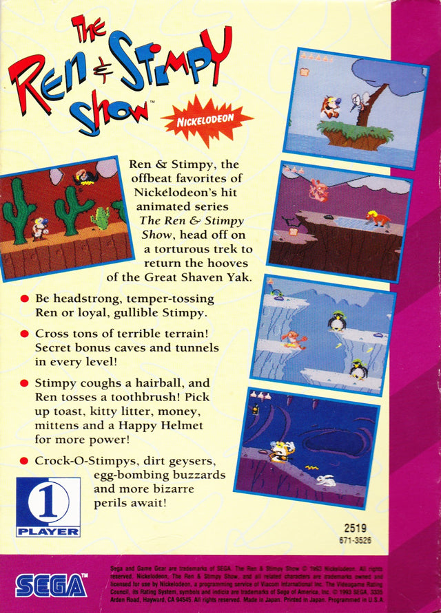 Ren & Stimpy Quest for the Shaven Yak - Sega Game Gear Pre-Played