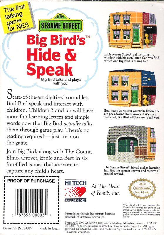 Sesame Street: Big Bird's Hide & Speak  - Nintendo Entertainment System, NES Pre-Played