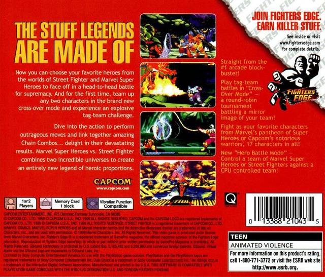 Marvel Super Heroes Vs. Street Fighter Back Cover - Playstation 1 Pre-Played