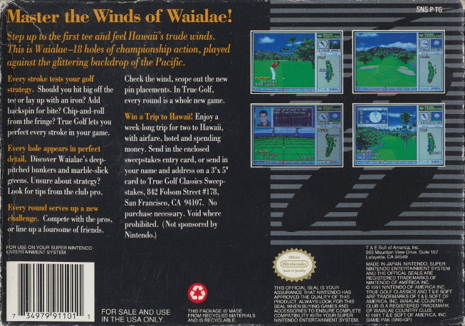 Waialae Country Club Back Cover - Super Nintendo, SNES Pre-Played