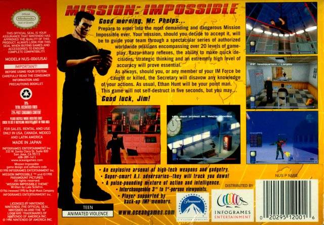 Mission Impossible Back Cover - Nintendo 64 Pre-Played