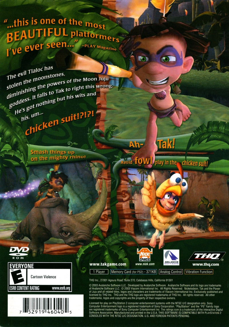 Tak The Power of Juju Back Cover - Playstation 2 Pre-Played