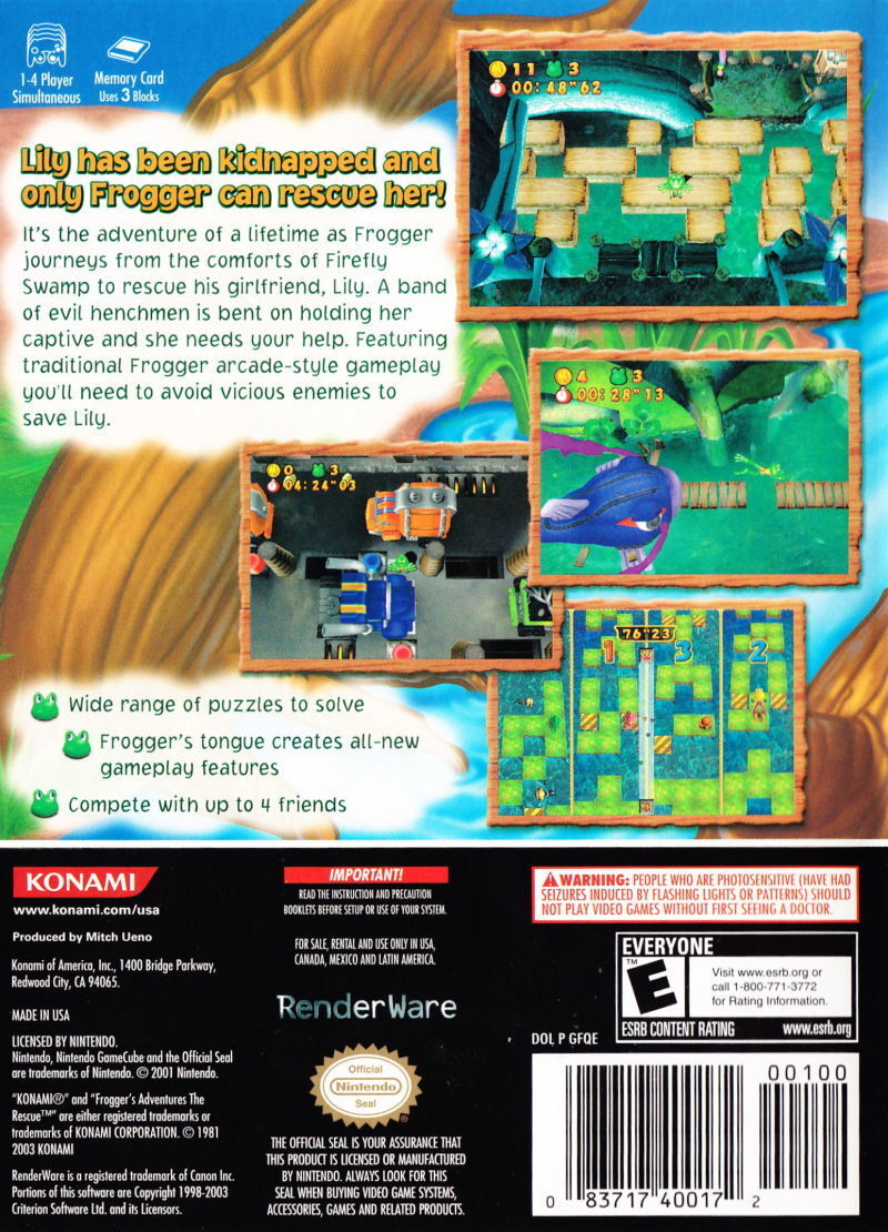 Frogger's Adventures: The Rescue Back Cover - Nintendo Gamecube Pre-Played