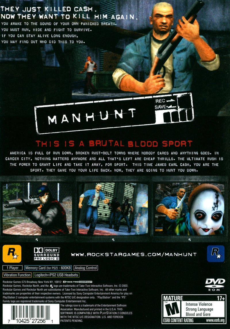 Manhunt Back Cover - Playstation 2 Pre-Played