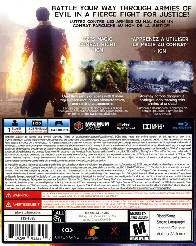 Lichdom Battlemage Back Cover - Playstation 4 Pre-Played