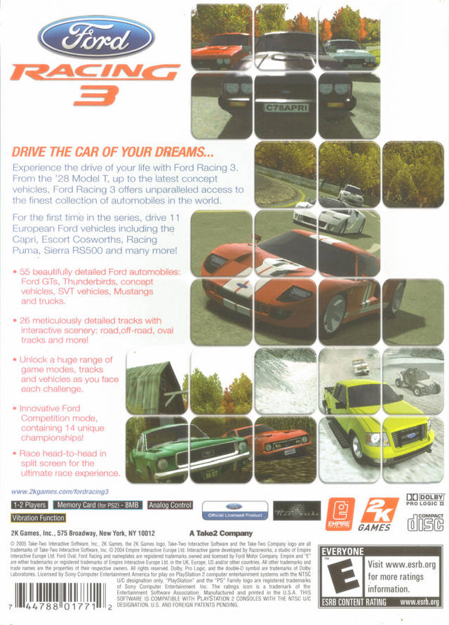 Ford Racing 3 Back Cover - Playstation 2 Pre-Played