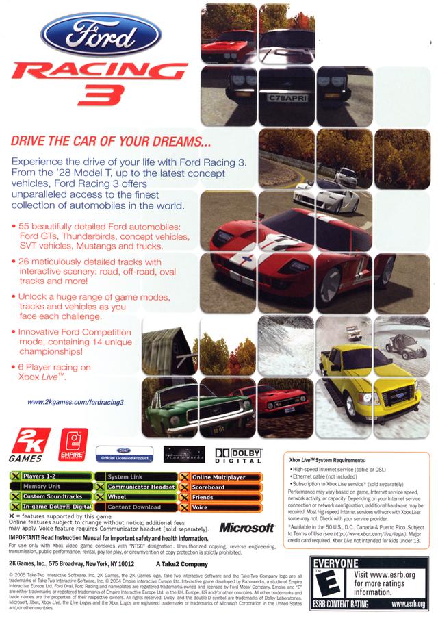 Ford Racing 3 Back Cover - Xbox Pre-Played