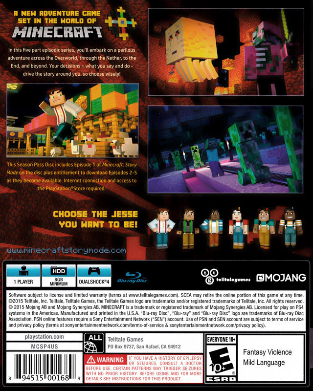 Minecraft Story Mode Back Cover - Playstation 4 Pre-Played