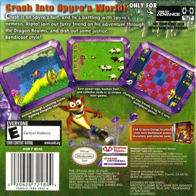 Crash Bandicoot Purple: Ripto's Rampage - Nintendo Gameboy Advance Pre-Played