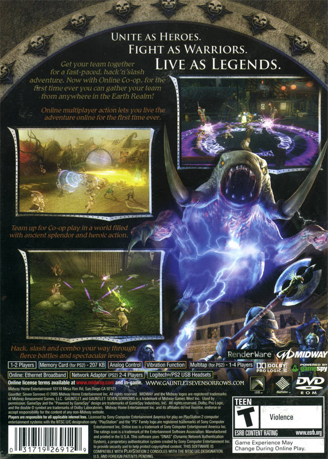 Gauntlet Seven Sorrows Back Cover  - Playstation 2 Pre-Played