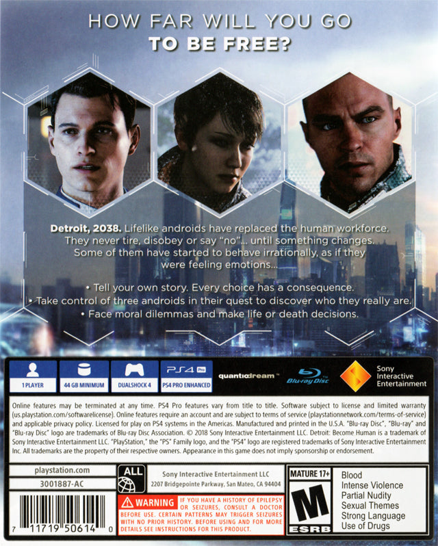 Detroit Become Human Back Cover - Playstation 4