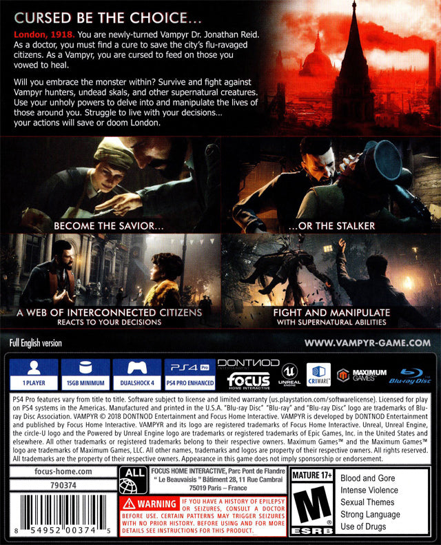 Vampyr  - Playstation 4 Pre-Played