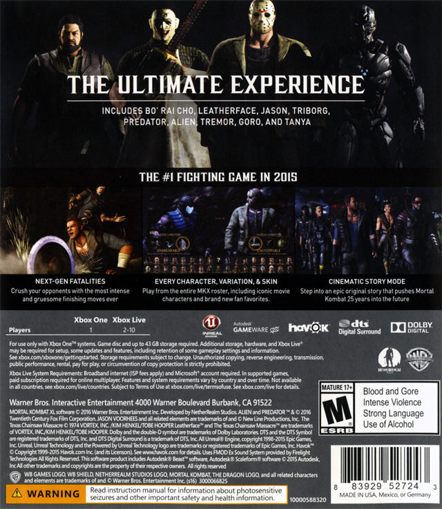 Mortal Kombat XL Back Cover - Xbox One Pre-Played