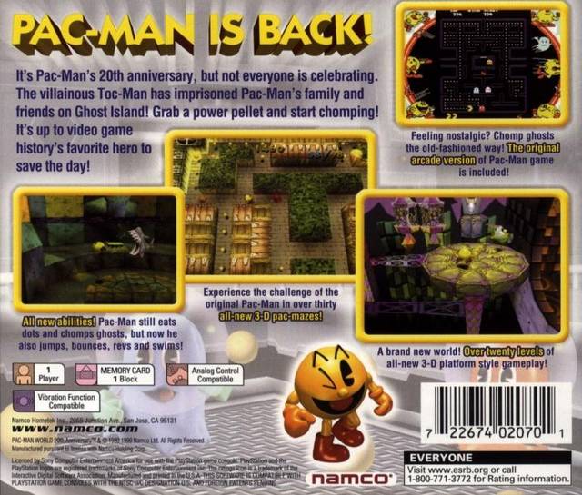 Pac-Man World Back Cover - Playstation 1 Pre-Played