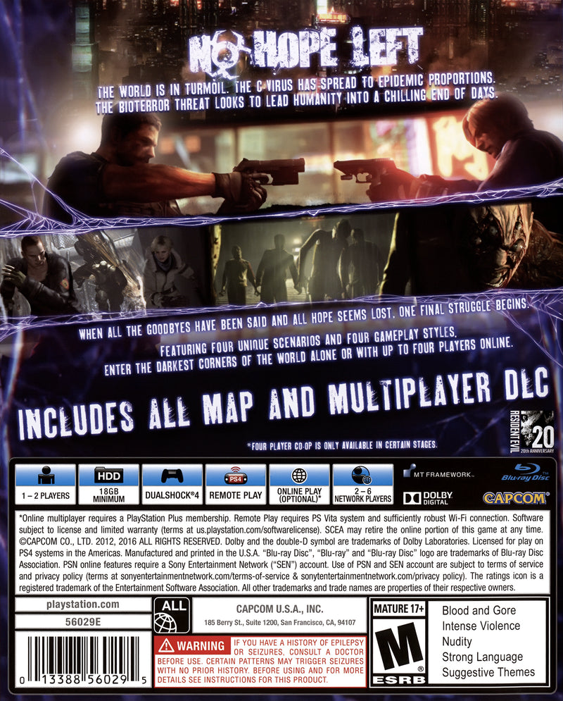 Resident Evil 6 Back Cover - Playstation 4 Pre-Played