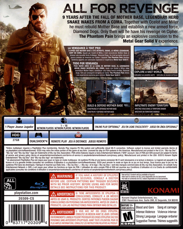 Metal Gear Solid V Phantom Pain Back Cover - Playstation 4 Pre-Played