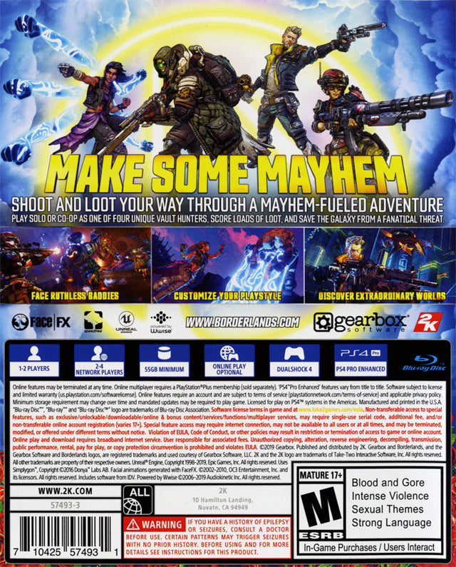 Borderlands 3 Back Cover - Playstation 4 Pre-Played