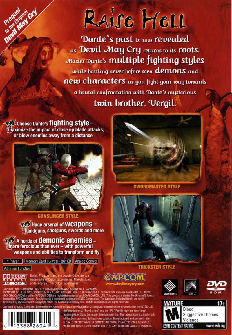 Devil May Cry 3: Dante's Awakening Special Edition Back Cover - Playstation 2 Pre-Played