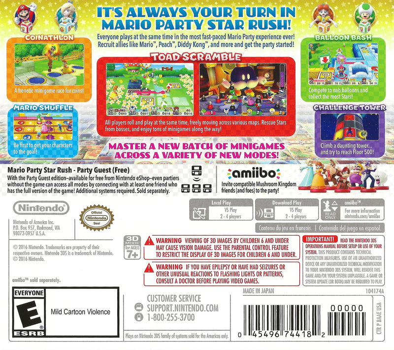 Mario Party Star Rush Back Cover - Nintendo 3DS Pre-Played