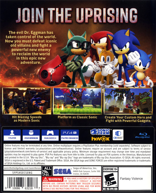 Sonic Forces Back Cover - Playstation 4 Pre-Played