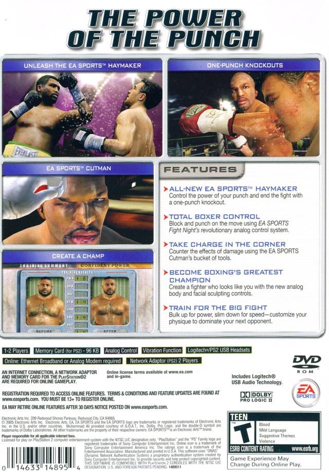 Fight Night Round 2 Back Cover - Playstation 2 Pre-Played