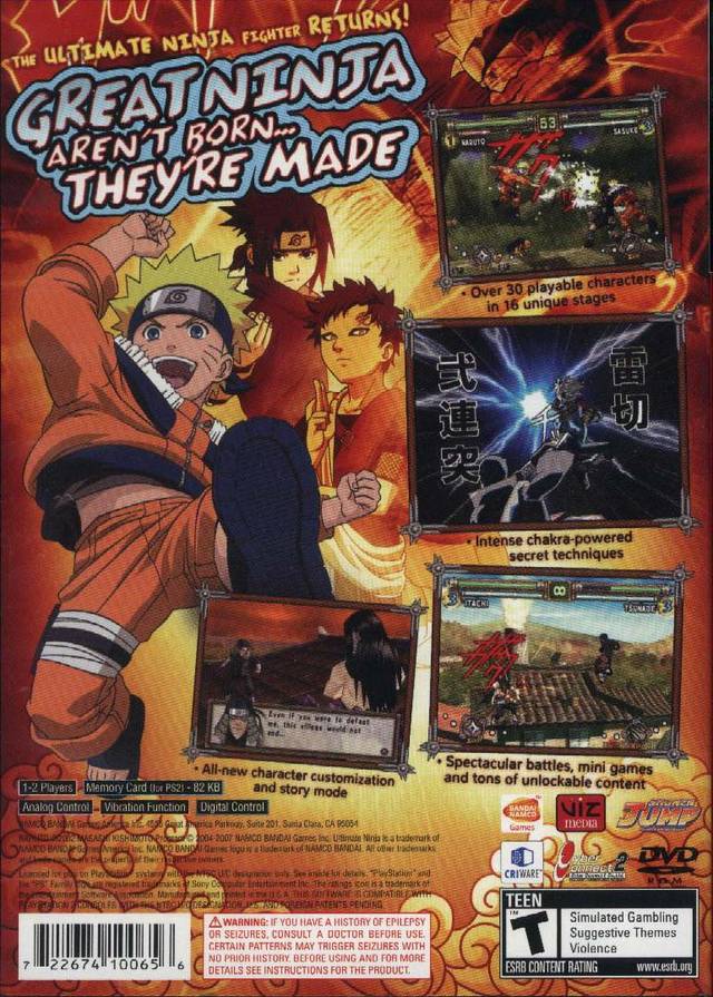 Naruto Ultimate Ninja 2 Back Cover - Playstation 2 Pre-Played