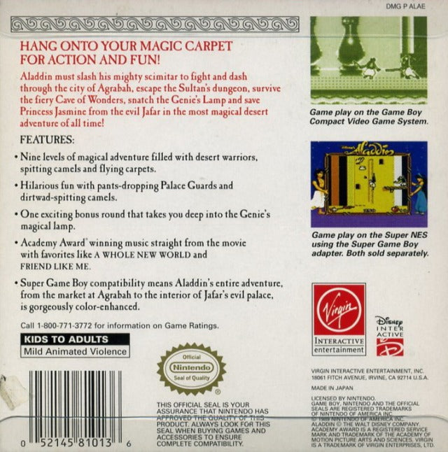 Aladdin  - Nintendo Gameboy Pre-Played