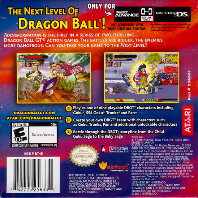 Dragon Ball GT Transformation Back Cover - Nintendo Gameboy Advance Pre-Played