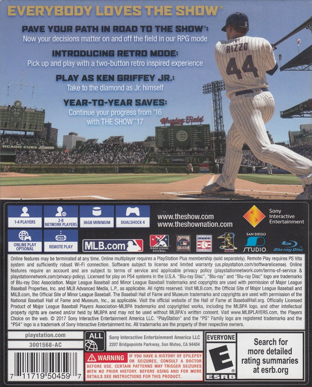 MLB 17 The Show Back Cover - Playstation 4 Pre-Played