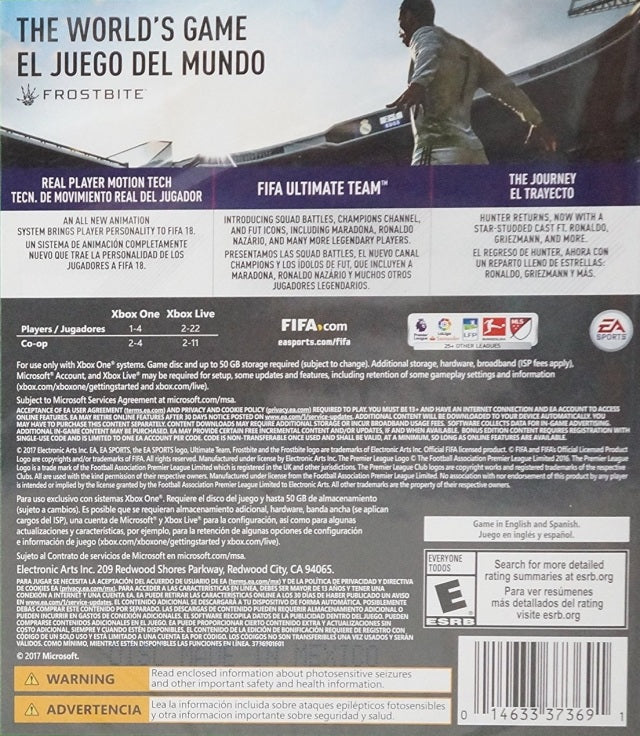 FIFA 18 Back Cover - Xbox One Pre-Played