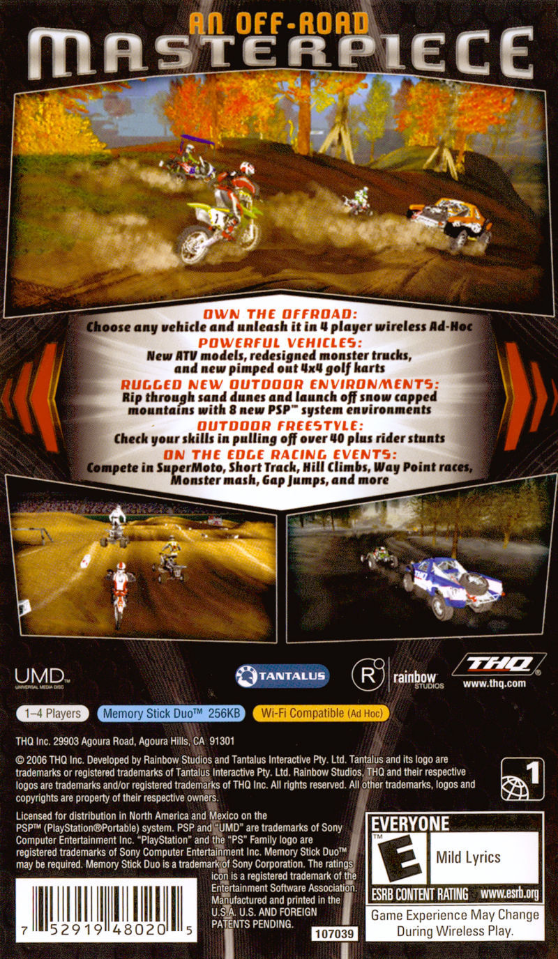 MX vs ATV On The Edge Back Cover - PSP Pre-Played