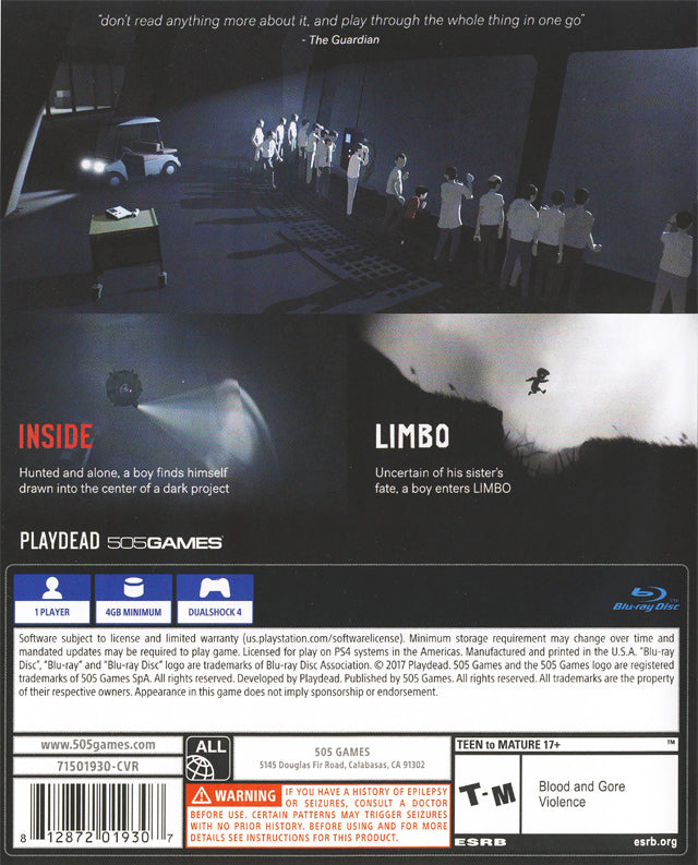 INSIDE / LIMBO Double Pack Back Cover - Playstation 4 Pre-Played