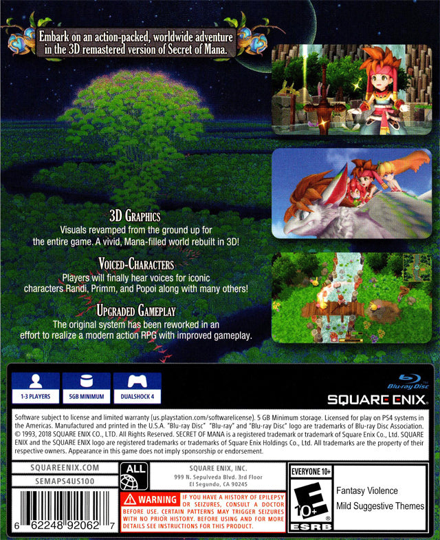 Secret of Mana Back Cover - Playstation 4 Pre-Played