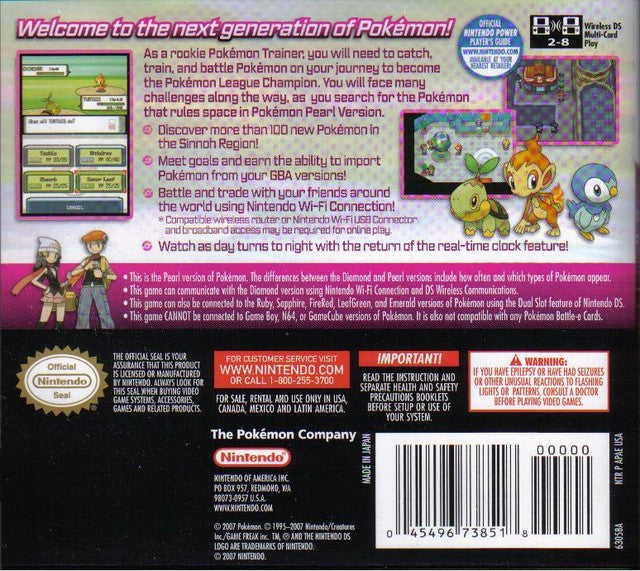 Pokemon Pearl Back Cover - Nintendo DS Pre-Played