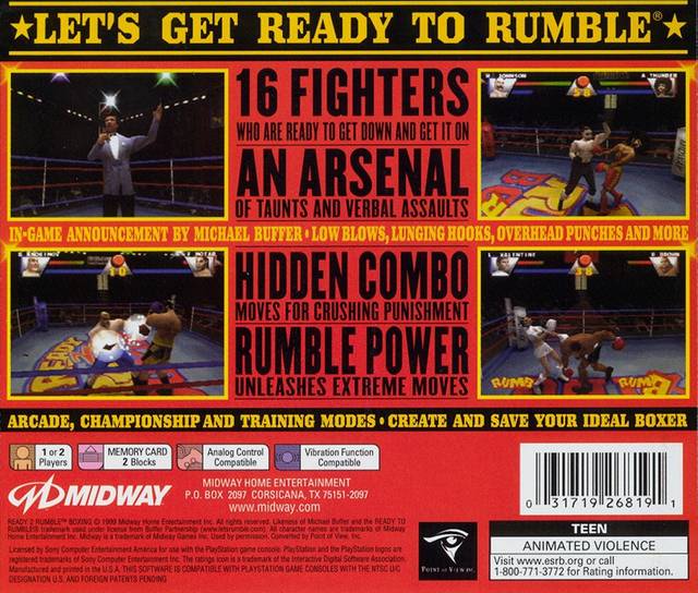 Ready 2 Rumble Boxing Back Cover - Playstation 1 Pre-Played