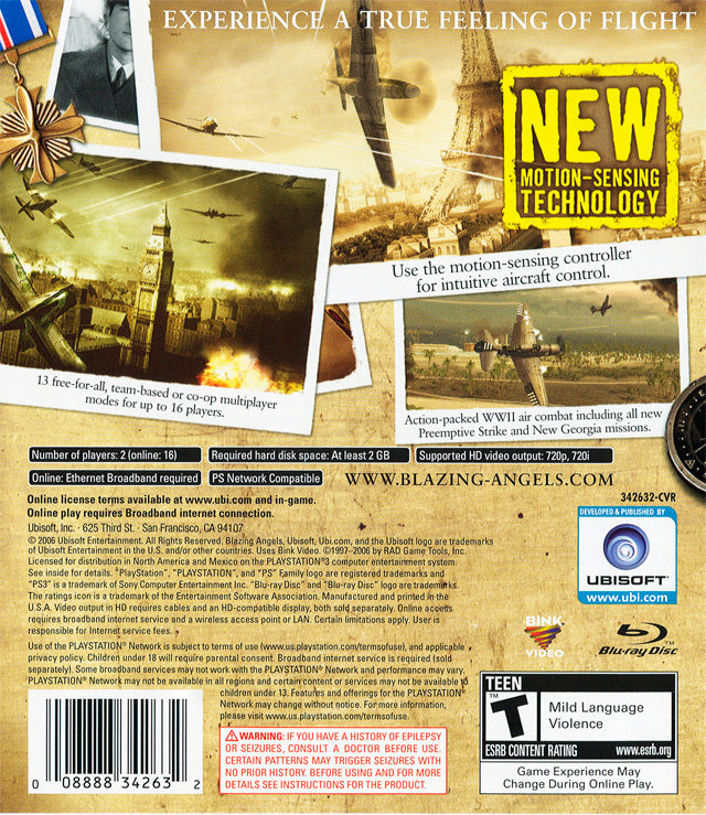 Blazing Angels Squadrons WWII Back Cover - Playstation 3 Pre-Played