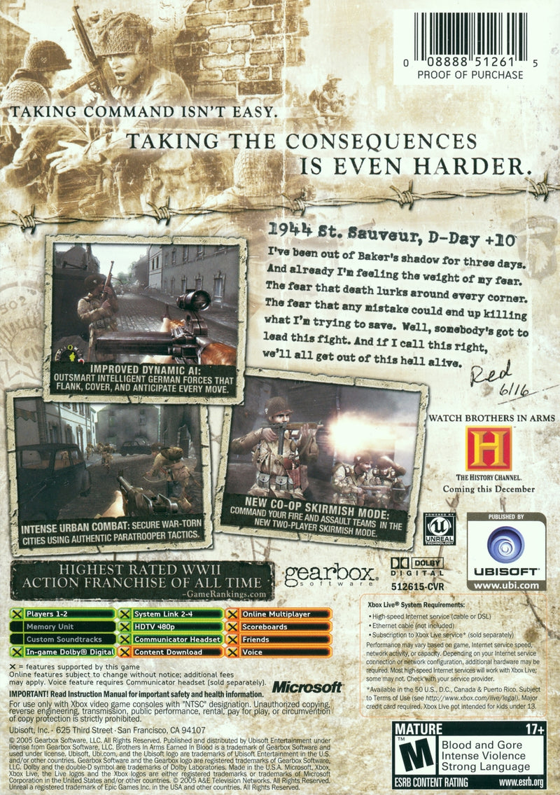 Brothers In Arms Earned In Blood - Xbox Pre-Played