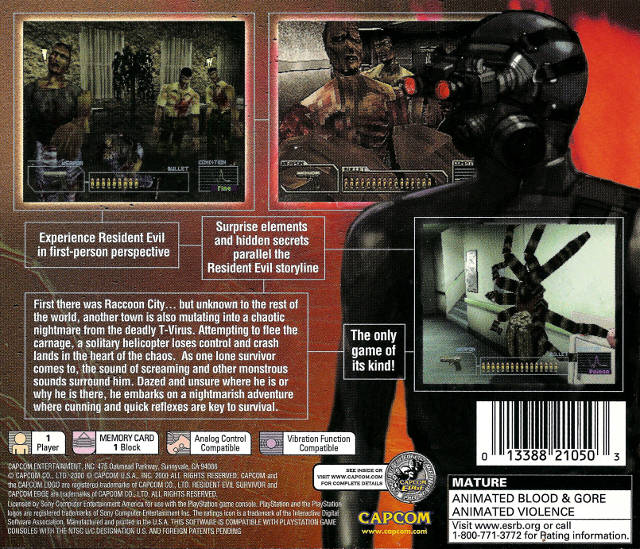 Resident Evil Survivor Back Cover - Playstation 1 Pre-Played