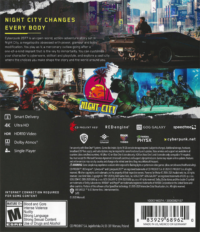 Cyberpunk 2077 Back Cover - Xbox One Pre-Played