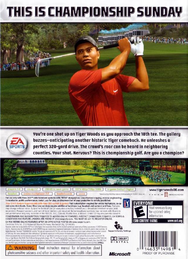 Tiger Woods PGA Tour 06 Back Cover - Xbox 360 Pre-Played