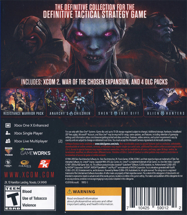 XCOM 2 Collection Back Cover - Xbox One Pre-Played