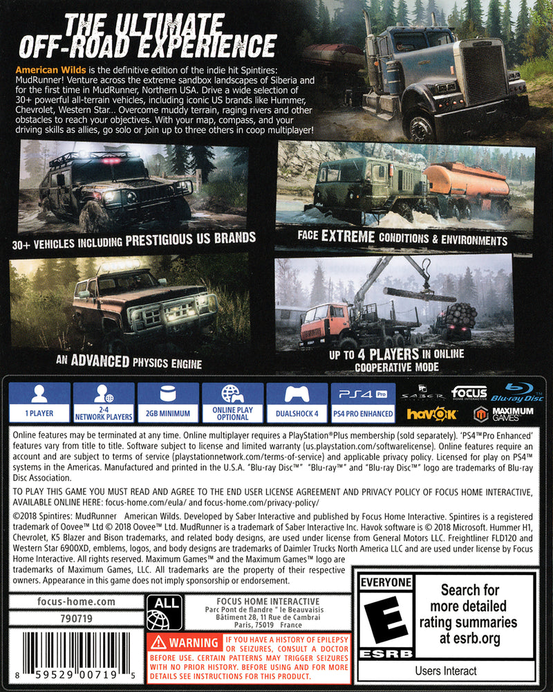 Spintires: Mudrunner American Wilds - Playstation 4 Pre-Played