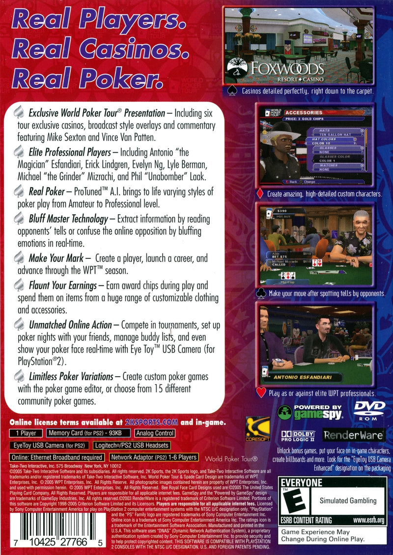 World Poker Tour Back Cover - Playstation 2 Pre-Played