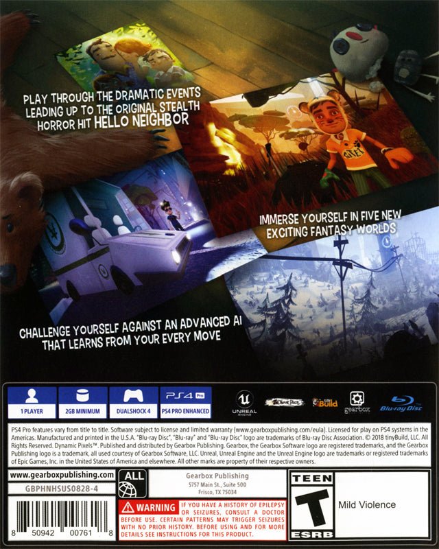 Hello Neighbor Hide & Seek Back Cover - Playstation 4 Pre-Played