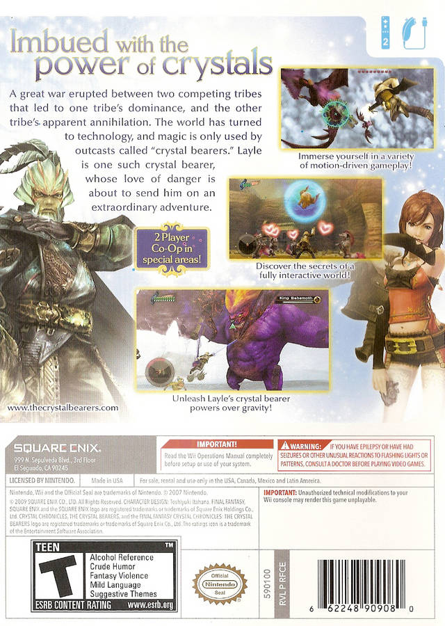 Final Fantasy Crystal Chronicles The Crystal Bearers Back Cover - Nintendo Wii Pre-Played