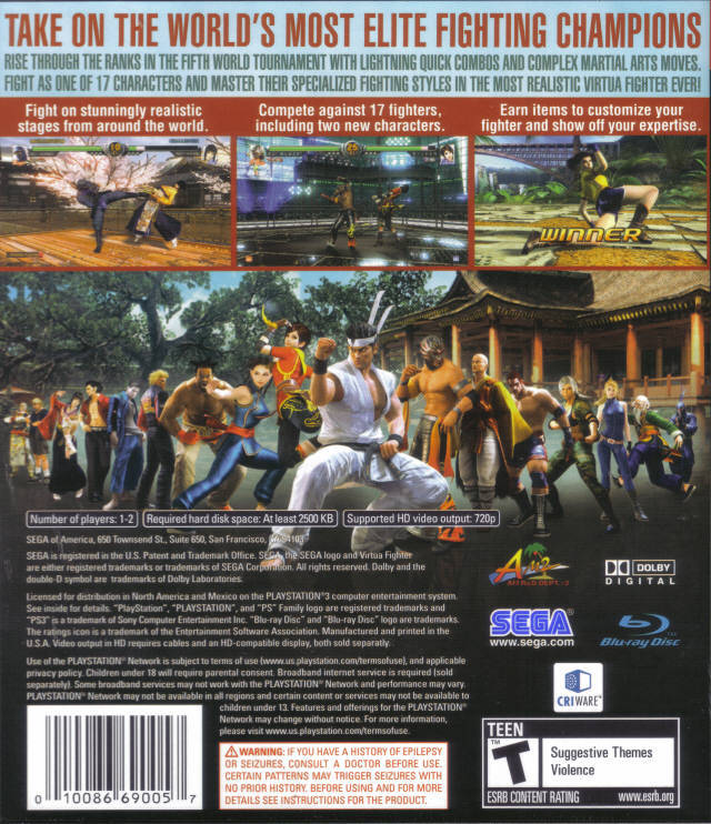 Virtua Fighter 5 Back Cover - Playstation 3 Pre-Played