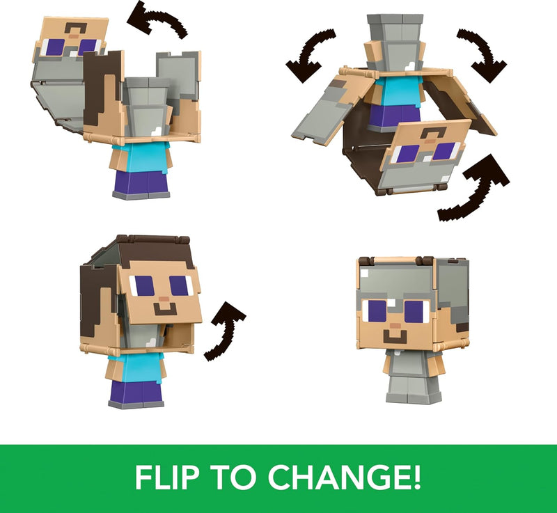 Steve/Steve in Iron Armor - Minecraft Flippin' Figs 2-in-1 Figure