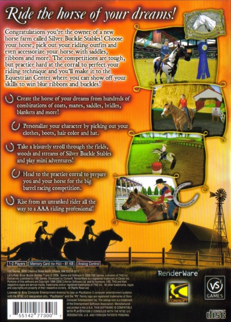 Lets Ride Silver Buckle Stables Back Cover - Playstation 2 Pre-Played